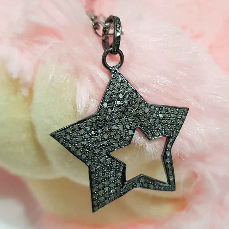 Fully Pave Diamond Sterling Silver Handmade Style Star Pendant