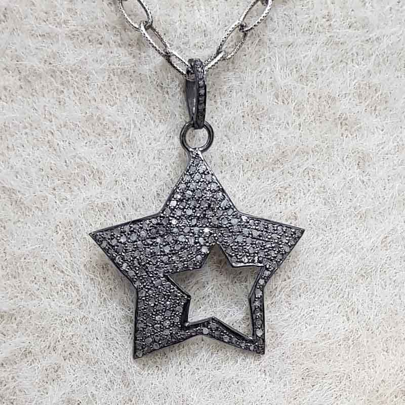 Fully Pave Diamond Sterling Silver Handmade Style Star Pendant