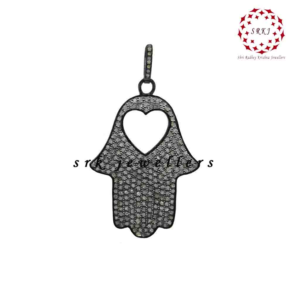 Hamsa Hand Pendant With Little Open Heart 925 Sterling Silver