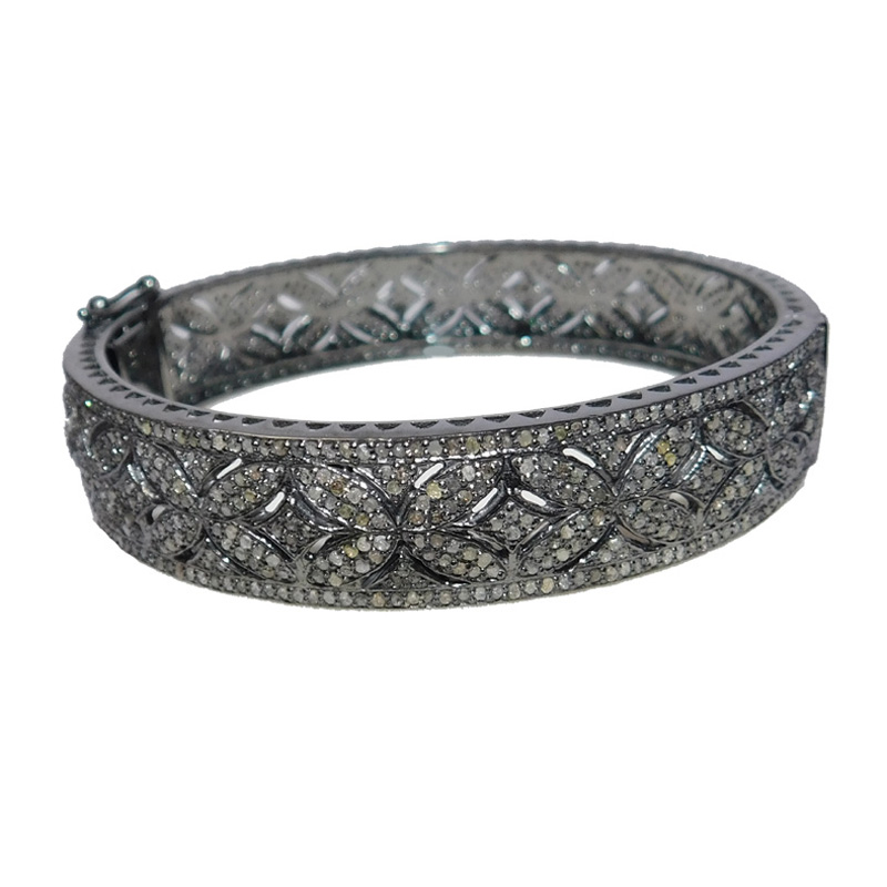 925 sterling Silver Fancy Pave Diamond Handmade Bangle