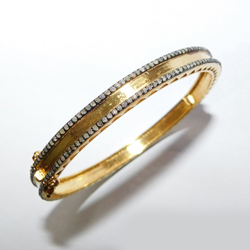 Handmade 925 Sterling Silver Pave Diamond Yellow Bangle