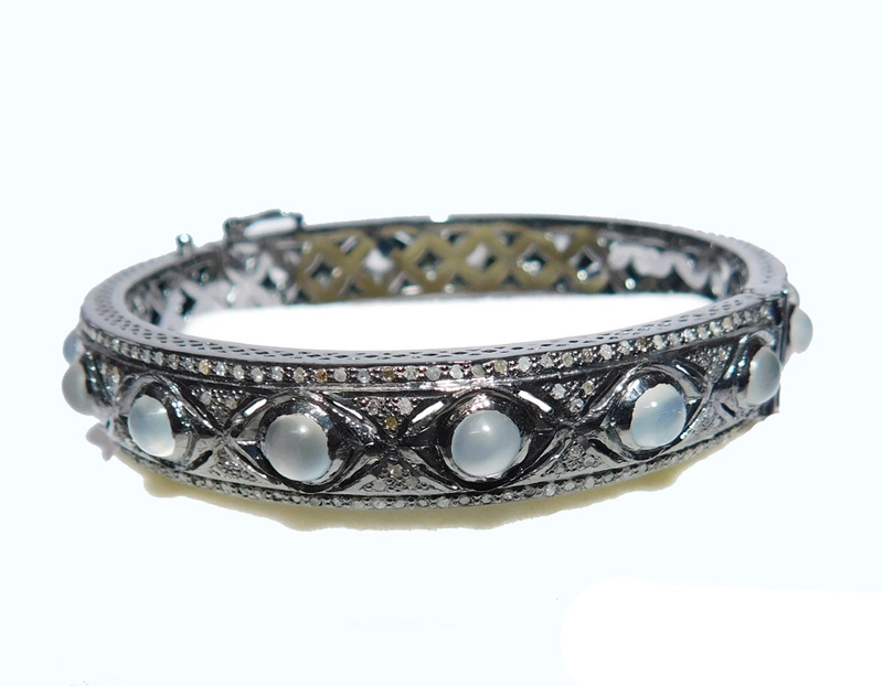 Moon Stone Pave Diamond Handmade Designer Bangle