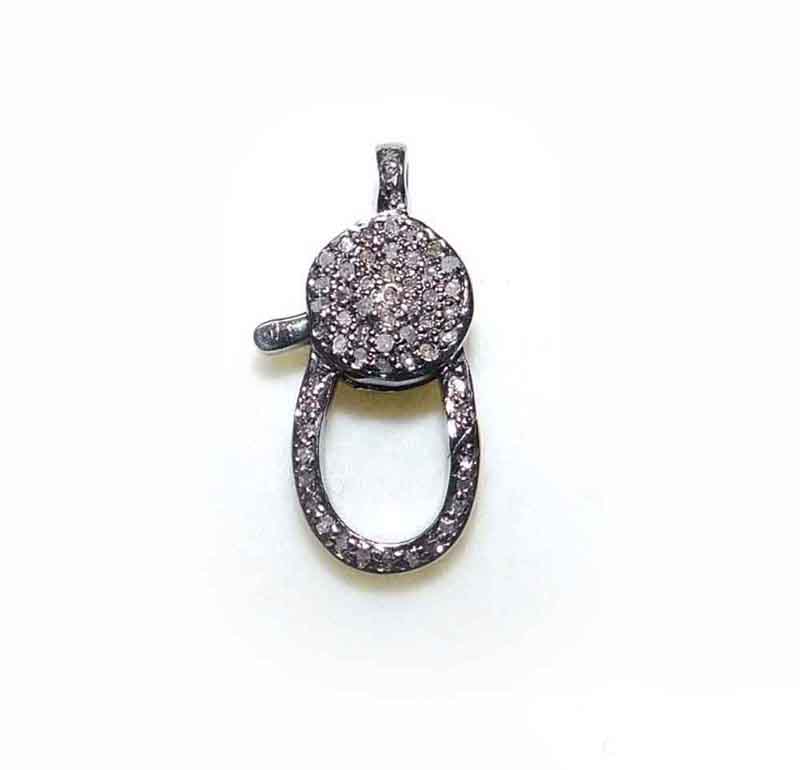 925 Sterling Silver Natural Pave Diamond Handmade Clasp/Lobster