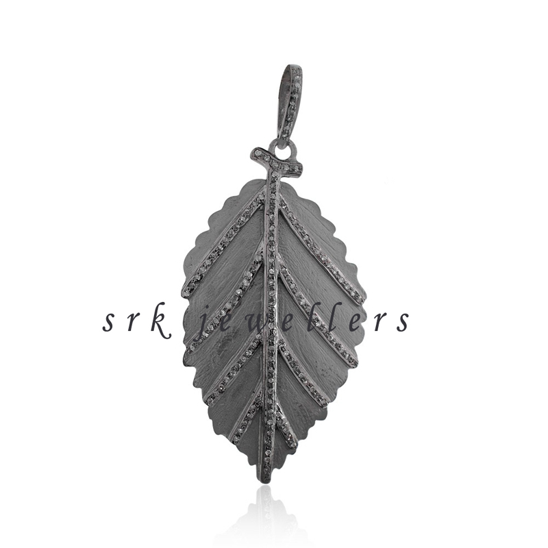 Matte Finish Pave Diamond Designer Leaf Pendent