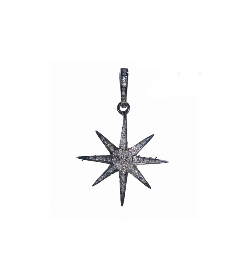 Handmade Designer Pave Diamond 925 Sterling Silver Small Star Pendent