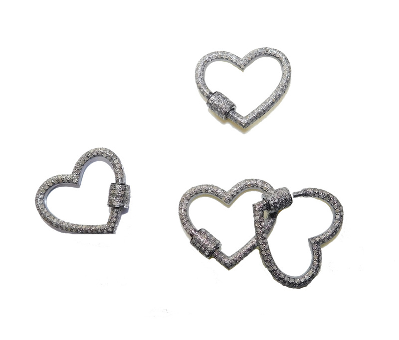 Fully Pave Diamond 925 Sterling Silver Fancy Designer Heart Screw Clasp