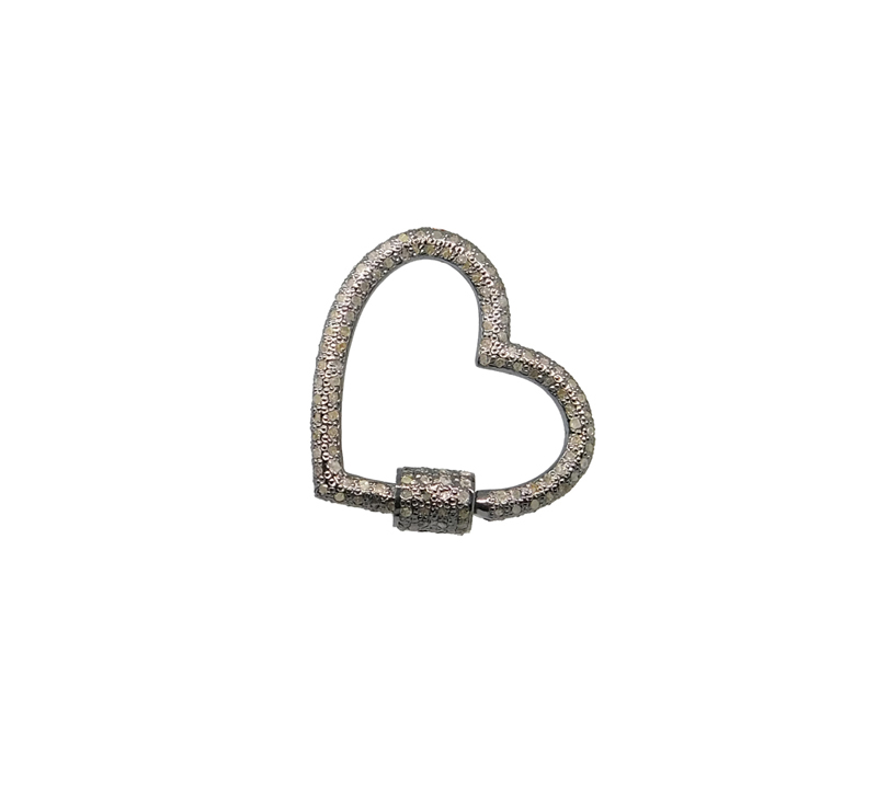 Fully Pave Diamond 925 Sterling Silver Fancy Designer Heart Screw Clasp