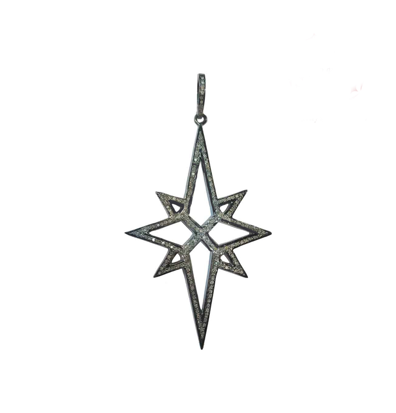 Handmade Designer Pave Diamond 925 Sterling Silver Large Star Pendent