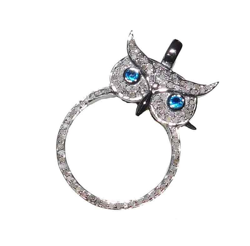 Beautiful Owl Style Pave Diamond 925 Sterling Silver Handmade Designer Spring Clasp