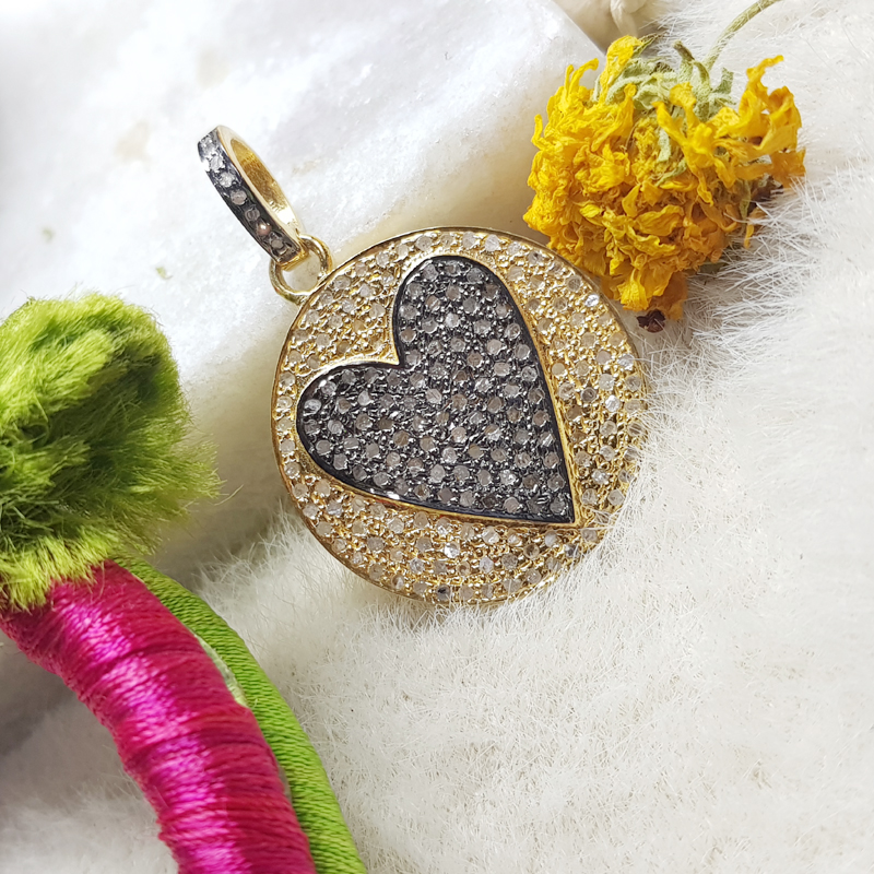 Attractive Pave Diamond Handmade Round Shape With Heart Pendant