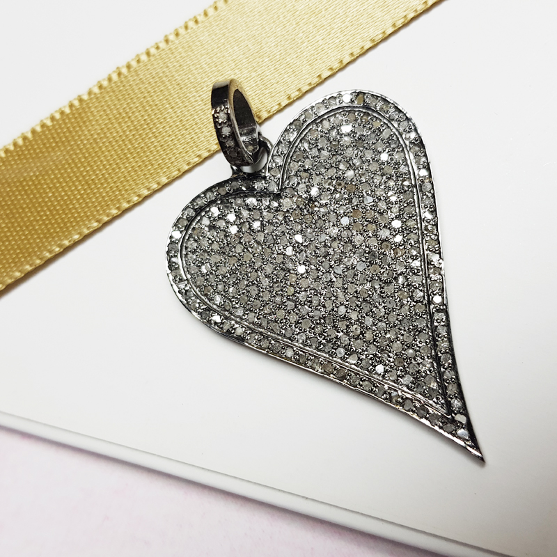 Unique Design Handmade 925 Sterling Silver Beautiful Heart Pendant With Pave Diamond