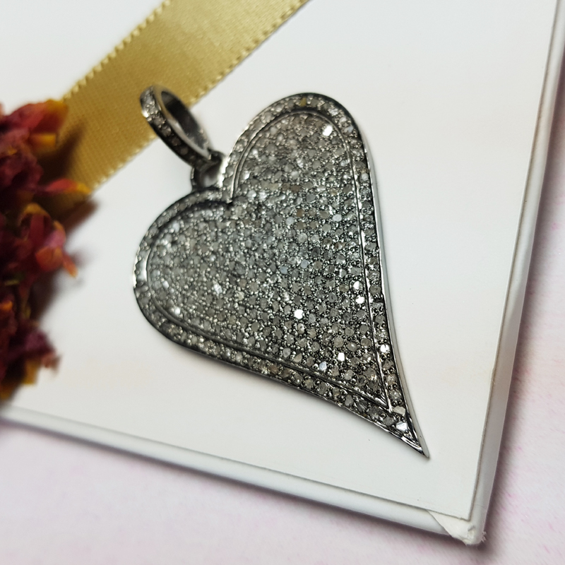 Unique Design Handmade 925 Sterling Silver Beautiful Heart Pendant With Pave Diamond