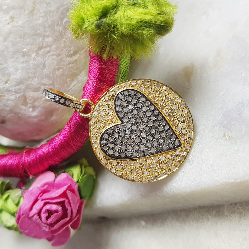 Attractive Pave Diamond Handmade Round Shape With Heart Pendant