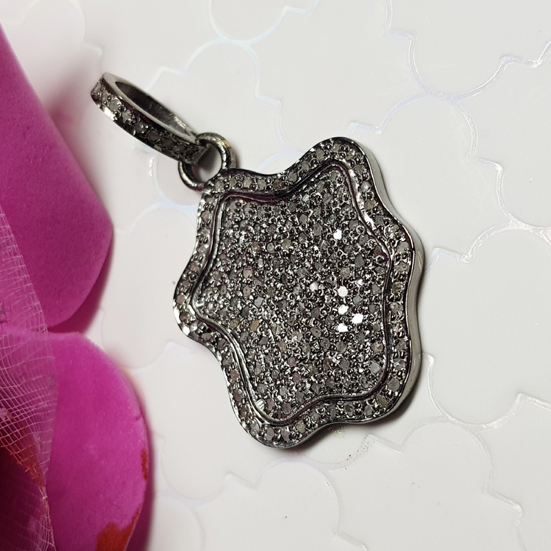 925  Sterling Silver Pave Diamond With beautiful Fancy Pendant