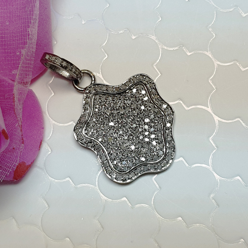 925  Sterling Silver Pave Diamond With beautiful Fancy Pendant