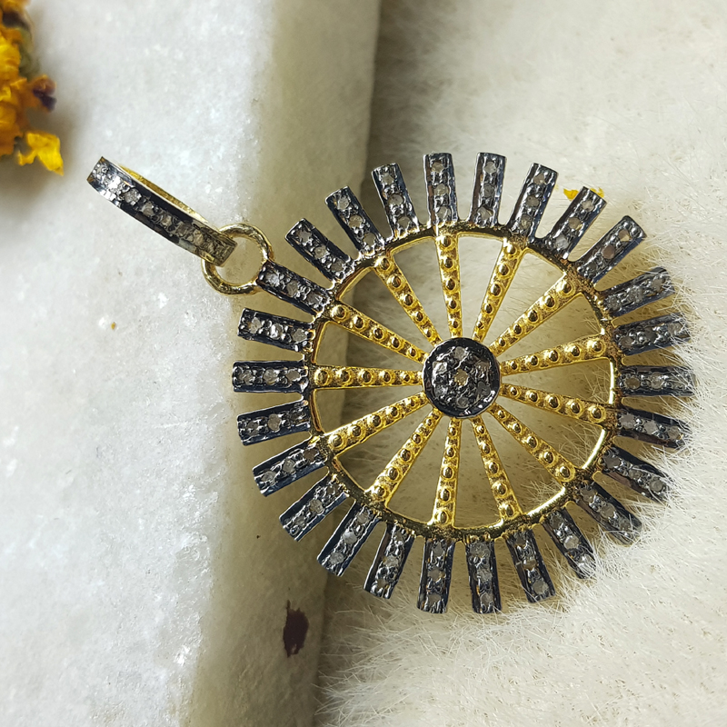 Fully Pave Diamond Handmade Designer Sunburst Pendant