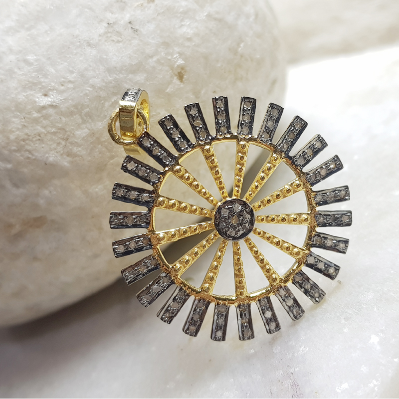 Fully Pave Diamond Handmade Designer Sunburst Pendant