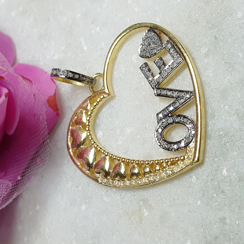 Attractive Designer Handmade 925 Sterling Silver Beautiful Love Pendant With Pave Diamond