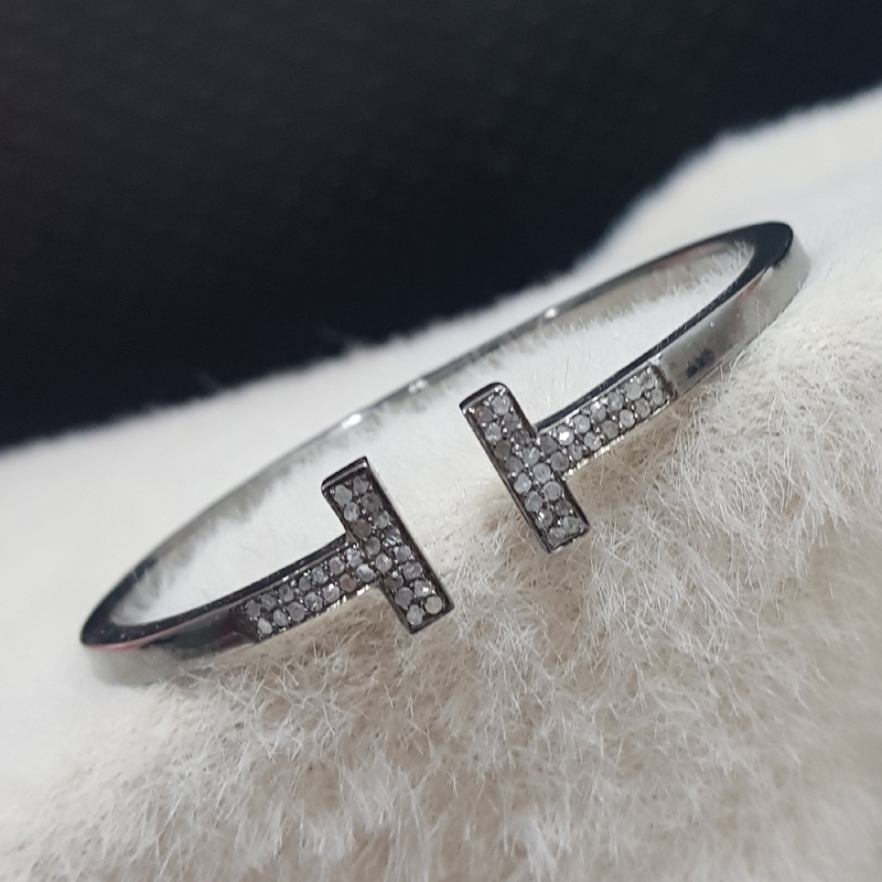 Natural Pave Diamond 925 Sterling Silver Fancy Designer Bracelet