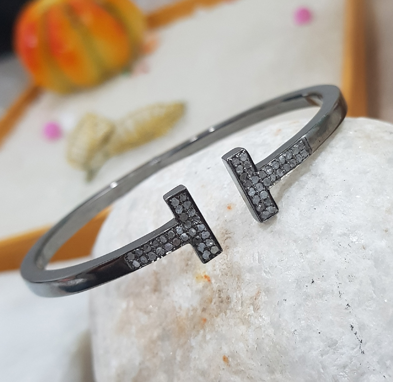 Natural Pave Diamond 925 Sterling Silver Fancy Designer Bracelet