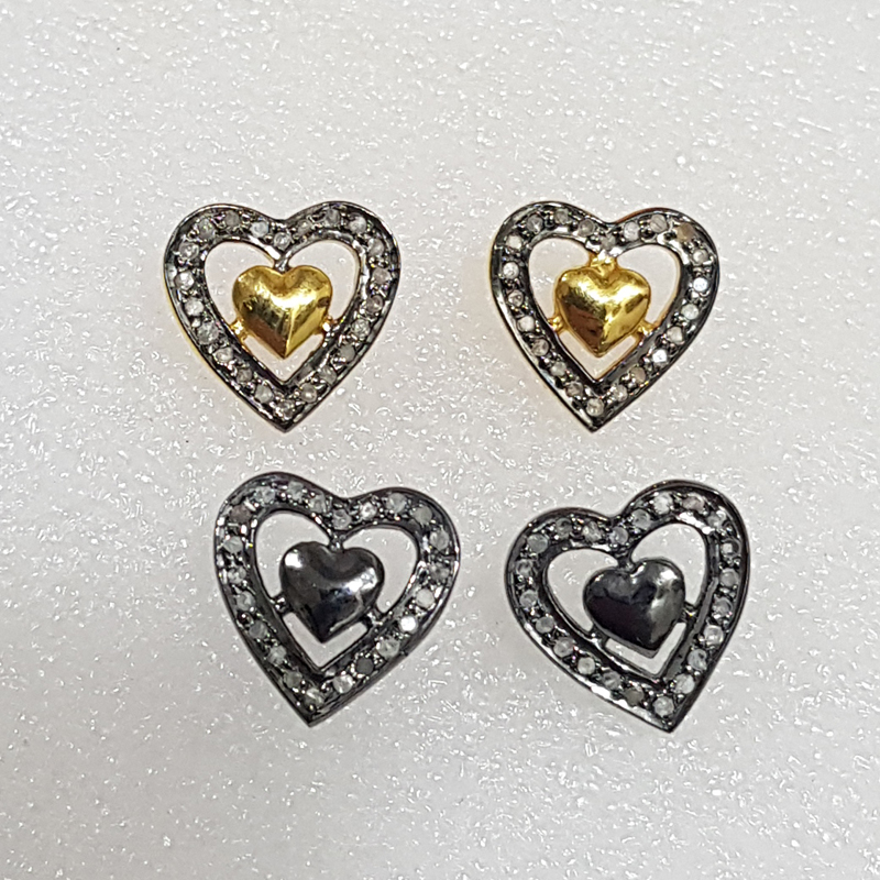 Precious Designer 925 Sterling Silver Pave Diamond Heart Style Earrings