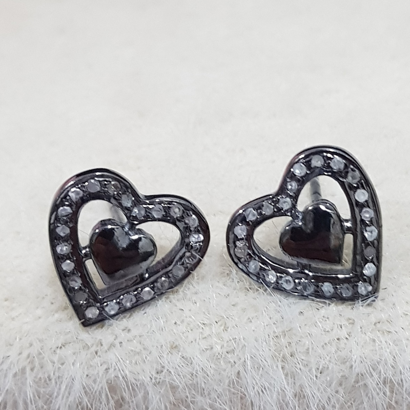 Precious Designer 925 Sterling Silver Pave Diamond Heart Style Earrings