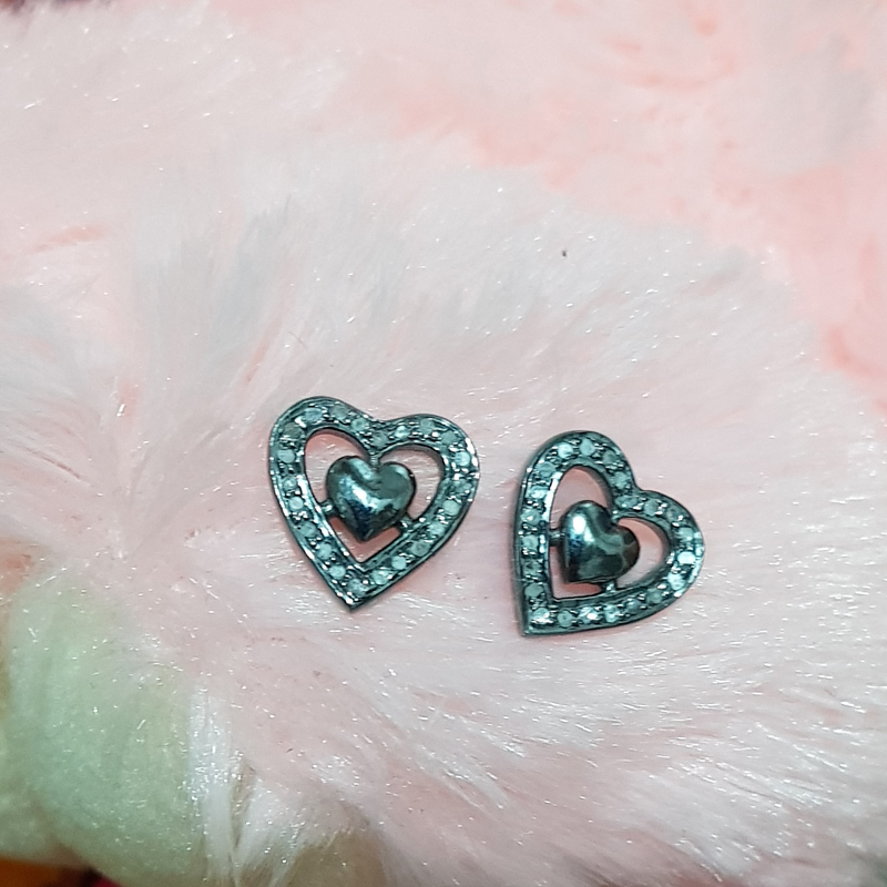 Precious Designer 925 Sterling Silver Pave Diamond Heart Style Earrings