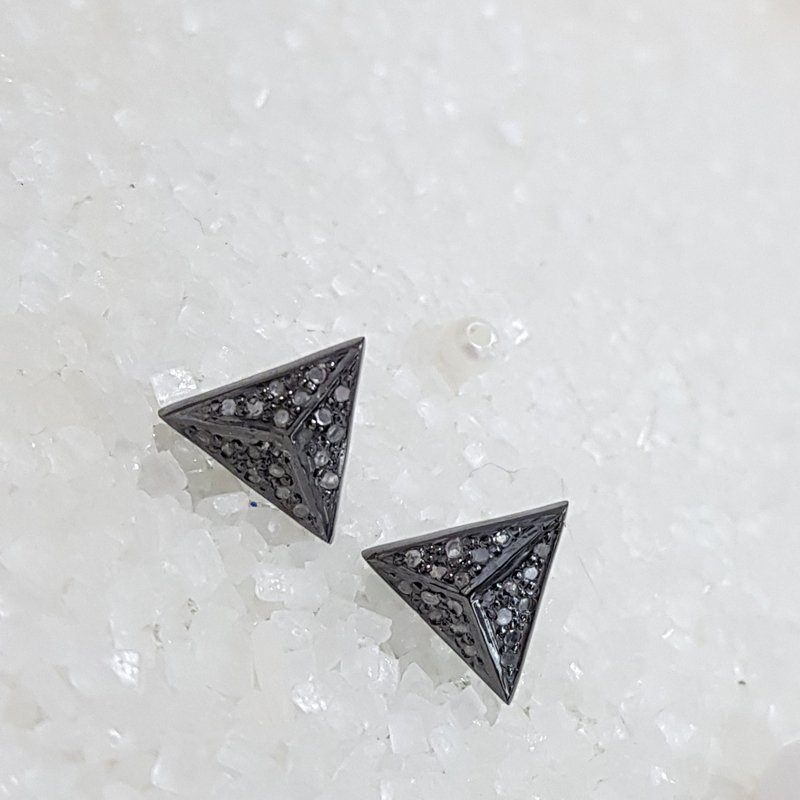 Delta Designed Pave Diamond 925 Sterling Silver Stud