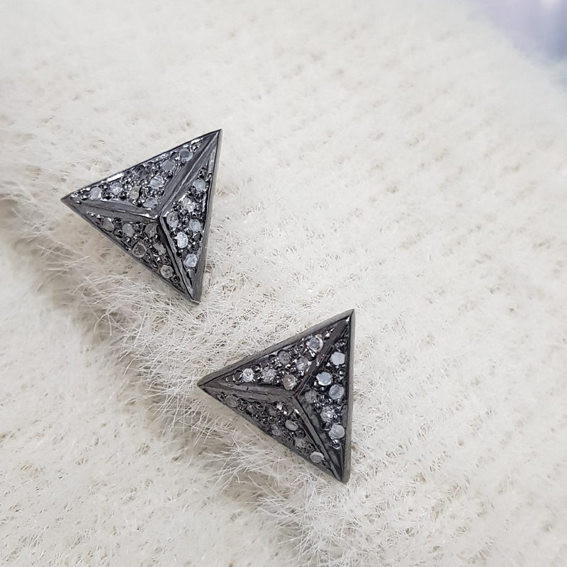 Delta Designed Pave Diamond 925 Sterling Silver Stud