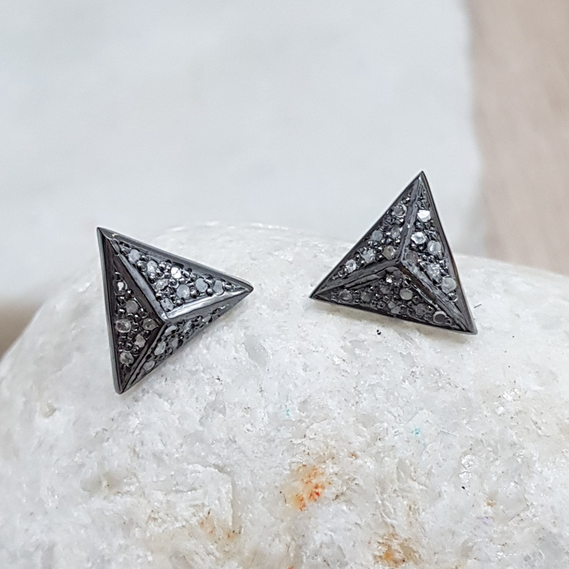 Delta Designed Pave Diamond 925 Sterling Silver Stud