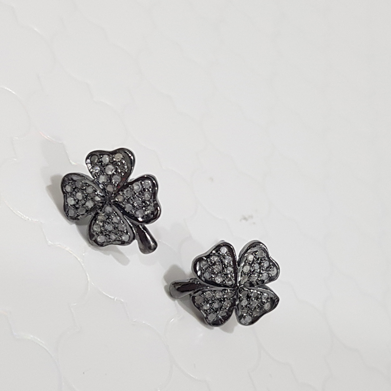 Beautiful Flower 925 Sterling Silver Pave Diamond Stud