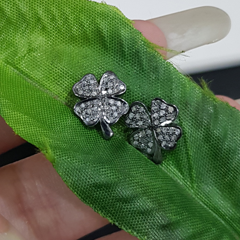 Beautiful Flower 925 Sterling Silver Pave Diamond Stud