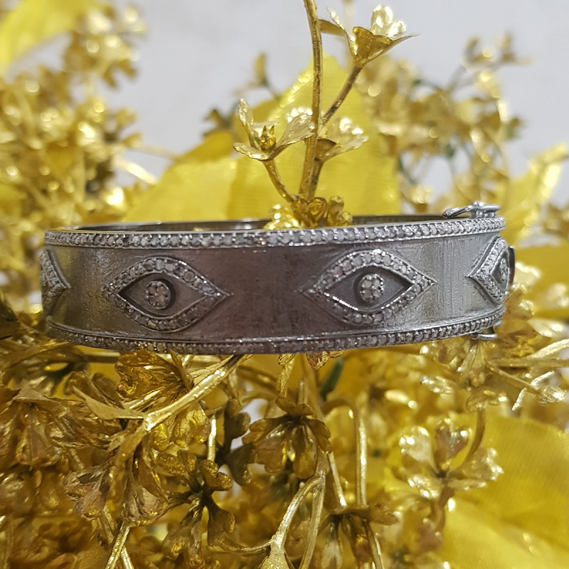 Handmade Evil Eye Designer Pave Diamond Bangle