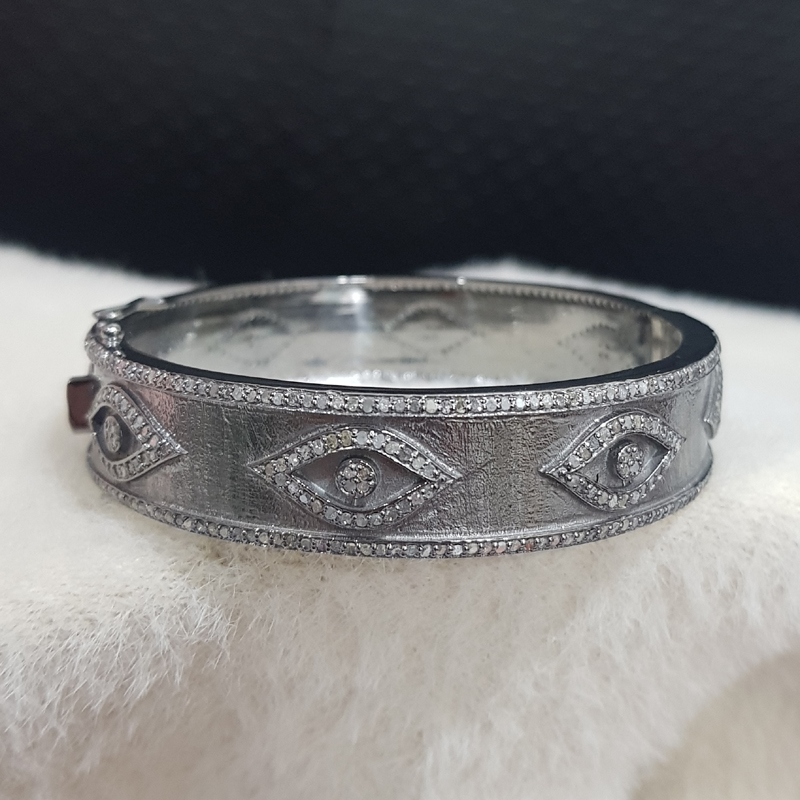 Handmade Evil Eye Designer Pave Diamond Bangle