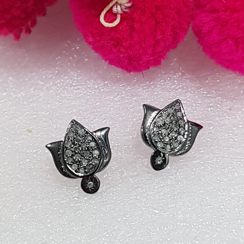 Lovely Lotus Flower Style Pave Diamond Earrings/Stud