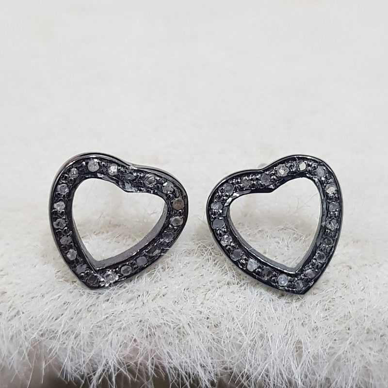 Open Heart Designer Pave Diamond Beautiful Stud Earrings