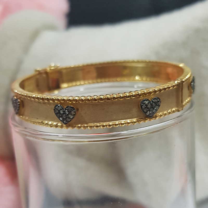 Yellow And Black Beautifully Designed Bangle With Little Pave Hearts