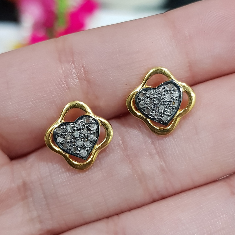 Fancy Heart Designer Pave Diamond Earrings