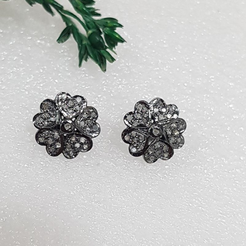 Black Beautiful Pave Diamond Flower Stud