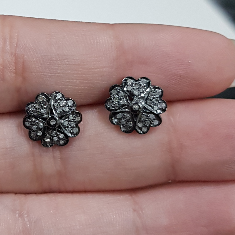 Black Beautiful Pave Diamond Flower Stud