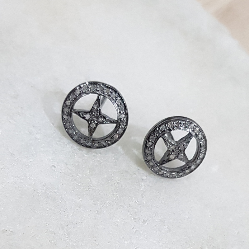 Direction Based Round Designer Pave Diamond Stud Earrings