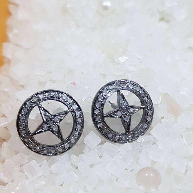 Direction Based Round Designer Pave Diamond Stud Earrings