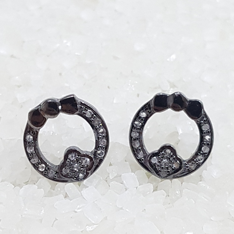 Elegant Black Fully Natural Pave Diamond Round Stud earrings