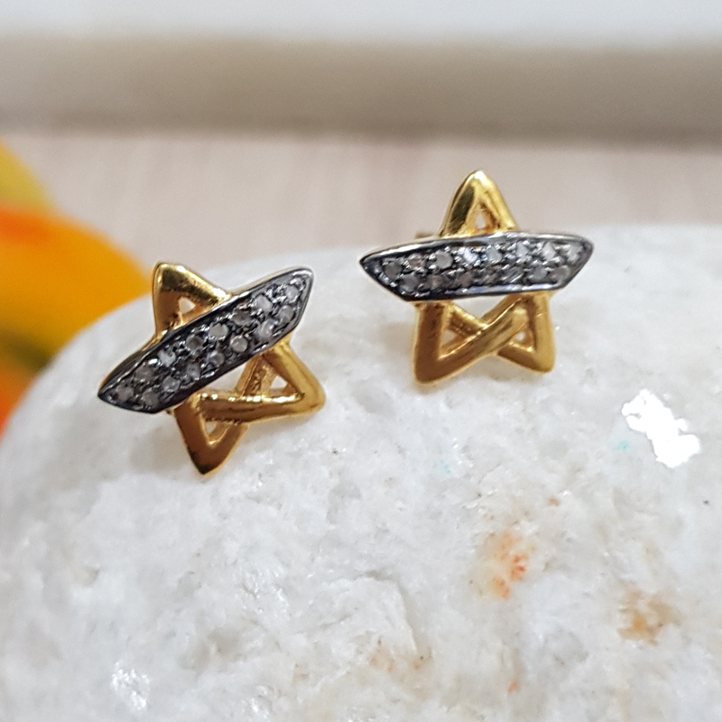 Star Designer Pave Diamond Handmade Style Stud Earrings