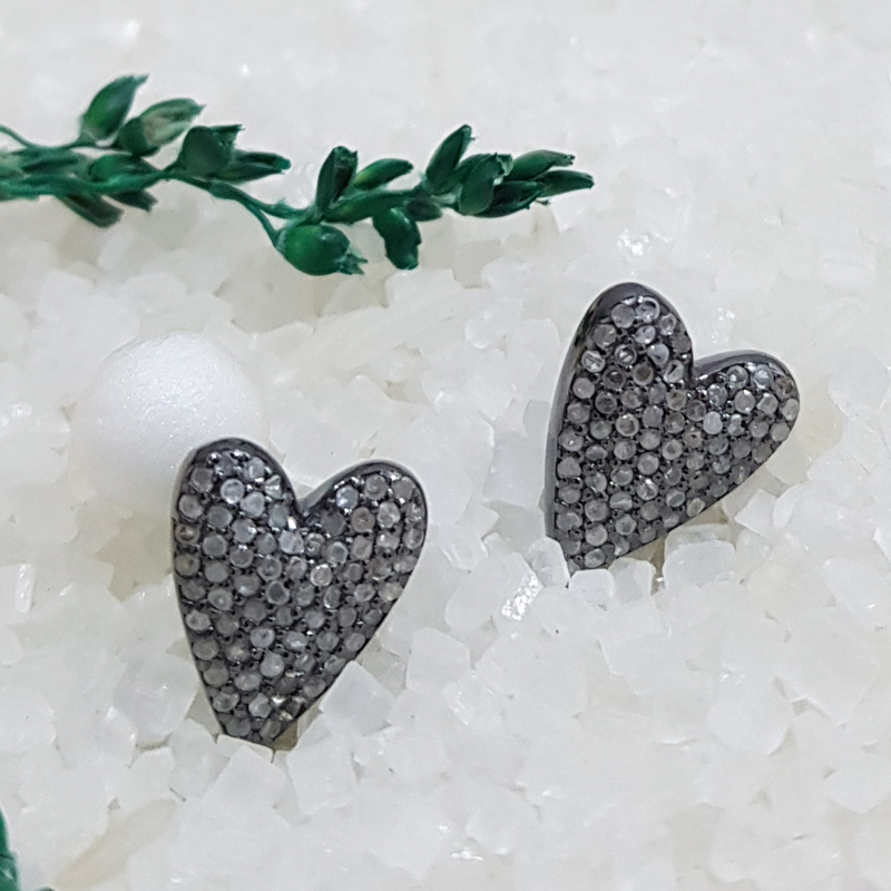 Fully Pave Diamond Handmade Designer Fancy Heart Earrings