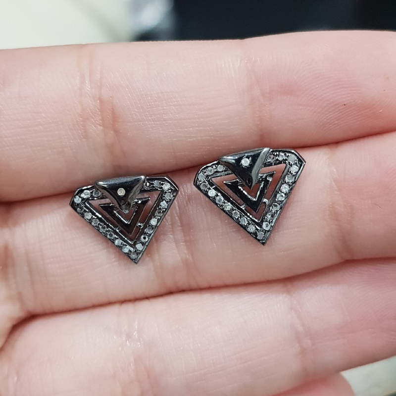 Unique Designer Handmade Style Pave Diamond Stud/Earrings