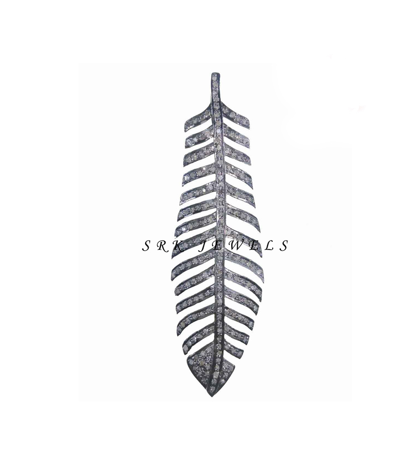 Designer Pave Diamond Handmade Long Leaf Pendent