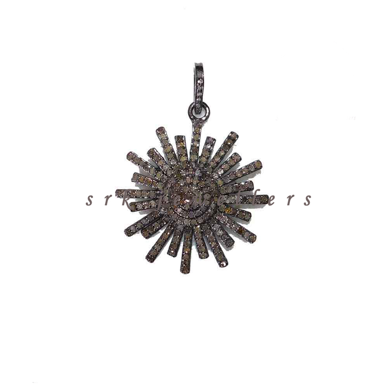 Designer 925 Sterling Silver Pave Diamond Handmade Sunburst Pendent