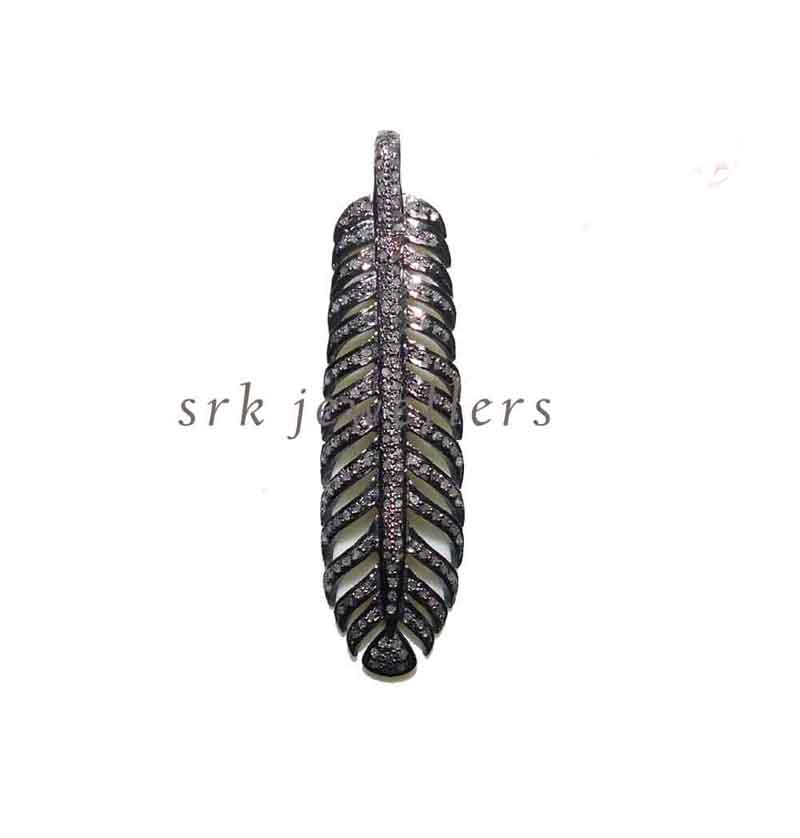 Pave Diamond Fancy Handmade Designer Long Leaf Pendent