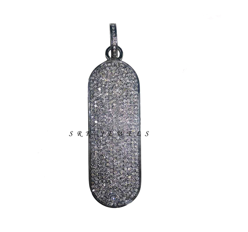 Pave Diamond Designer 925 Sterling Silver Handmade Oval Dog Tag Pendent